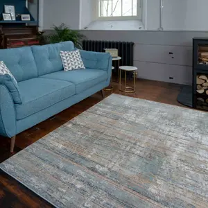 Beige Blue Living Area Rug with Distressed Finish 240x330cm