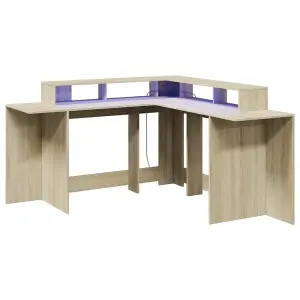 Berkfield Desk with LED Lights Sonoma Oak 152x152x91 cm Engineered Wood