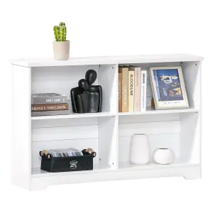 HOMCOM Simple Modern 4-Compartment Low Bookcase w/ Shelves Cube Display Office