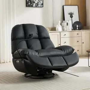 Chicago Faux Leather Swivel & Rocker Electric Recliner Chair Black