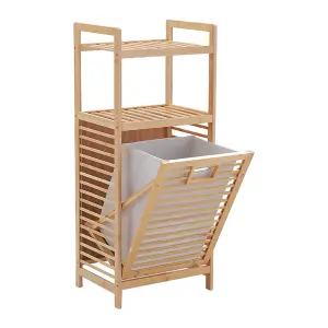 Bamboo Tilt Out Laundry Cabinet Hamper Basket with Liner Bag and 2 Storage Shelf 95cm (H)