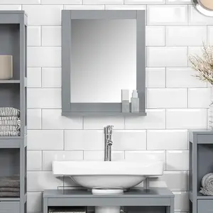 Lyndora Wood Flat Wall Mirror with Shelves Dark Grey