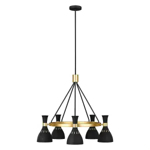 5 Bulb Chandelier Ceiling Light Midnight Black / Burnished Brass LED E27 60W