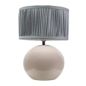 ValueLights Bosco Stone Ceramic Table Lamp with Ruched Pleated Powder Blue Fabric Drum Lamp Shade and LED Bulb