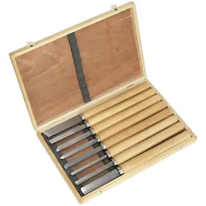 Professional 8 Piece Wood Turning Chisel Set with Durable Steel Shafts and Comfortable Handles