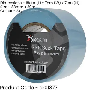 5 PACK - 38mm x 20m SKY BLUE Sock Tape - Football Shin Guard Pads Holder Tape