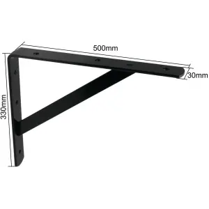 AFIT Heavy Duty Industrial Shelf Bracket - 500 x 330 x 30 x 4mm Black - Pack 2