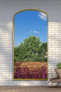 MirrorOutlet - The Angustus - Gold Metal Framed Arched Garden Wall Mirror 79"x 39" (200 x 100 cm)