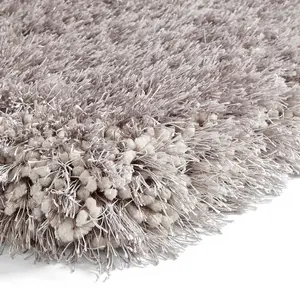 Silver Plain Shaggy Handmade Modern Easy to Clean Rug for Bedroom Dining Room Living Room -150cm (Circle)