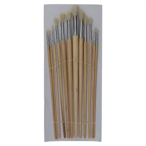 12pc Artist Craft Brushes Round Head Wooden Handles Paint Brushes