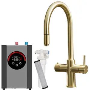 Liquida HT35BG 3 In 1 Pull Out Spray Gold Instant Boiling Water Kitchen Tap