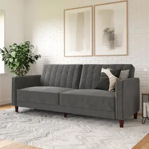 Pin tufted transitional Sofa Bed in velvet grey