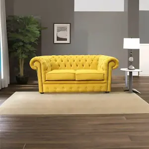 Chesterfield 2 Seater Cantare Mustard Yellow Easy Clean Fabric Sofa In Classic Style