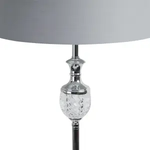 First Choice Lighting Polished Chrome with Moulded Glass Detail Floor Lamp with Grey Shade