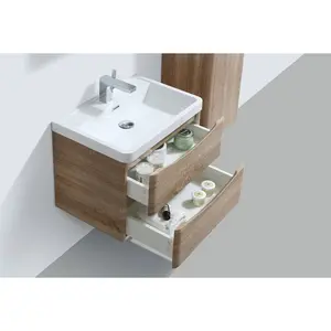 Stanhope 600mm Single Bathroom Vanity with Integrated Stone Basin Light Oak