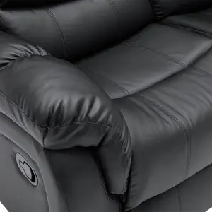 Seattle Manual High Back Bonded Leather Recliner 3 Seater Sofa (Black)