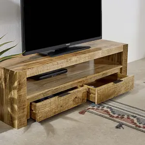 Surrey TV Stand with 2 Drawers - Solid Mango Wood - L40 x W130 x H40 cm