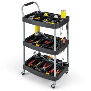 Costway 3 Tier Detailing Tool Cart Garage Utility Cart Mobile Rolling Cart w/ Multiple Divider