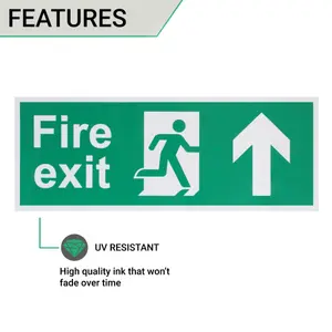 EAI - Fire Exit Sign Arrow Man Up 400x150mm Self Adh Semi Rigid PVC