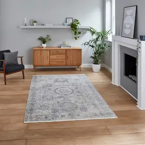 Traditional Grey Abstract Geometric Easy To Clean Rug For Dining Room-120cm X 170cm