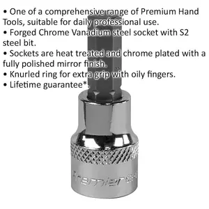 Premium 8mm Forged Hex Socket Bit with 3/8" Drive - Chrome Vanadium Wrench Tool