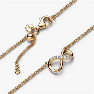 Pandora Sparkling Infinity Collier Necklace - Silicone / 14K Gold Plating / Cubic Zirconia - Sz. 50 cm