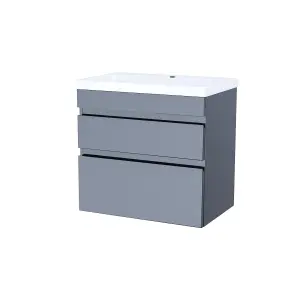 Nes Home 600mm 2 Drawers Handless Wall Hung Basin Vanity Cabinet Unit Steel Grey