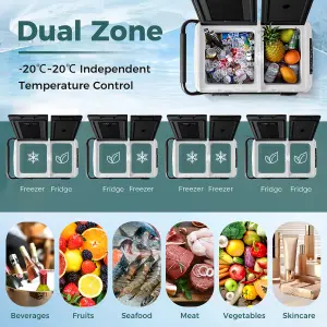 COSTWAY Dual Zone 12V Car Refrigerator 42QT (40L) Compressor Fridge Freezer for Vehicles Camping Travel