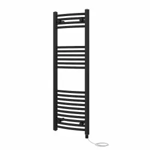 Rinse Bathrooms Electric Heated Towel Rail Curved Black Bathroom Towel Radiator 1200x400mm - 600W