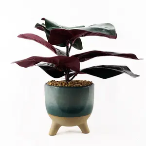 35cm Artificial Ficus Plant with Teal Blue Green Ceramic Planter