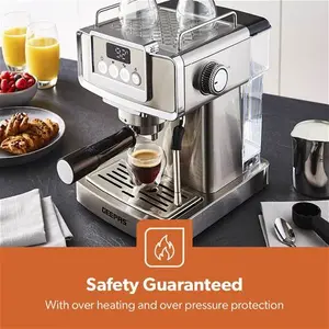 Geepas Espresso Coffee Machine With Milk Frother, 20 Bar Pressure - 1.8L Detachable Water Tank, 1465W, Grey Geepas