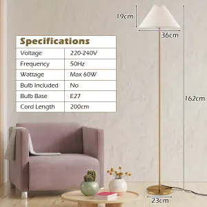 COSTWAY 162 cm Standing Pole Lamp w/ Linen Shade Gold Floor Lamp Foot Switch