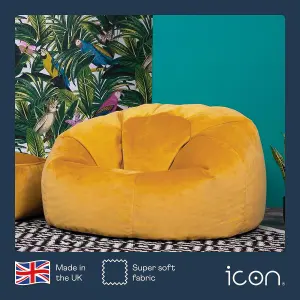 icon Aurora Classic Velvet Bean Bag Chair Ochre Yellow Bean Bags