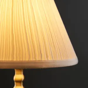 ValueLights Sienna Vintage Antique Brass Touch Table Lamp with Pleated Cream Shade