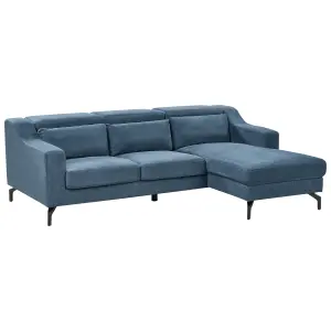 Left Hand Fabric Corner Sofa Navy Blue GLOSLI