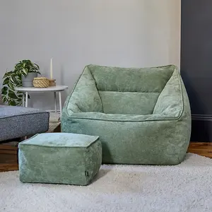 icon Natalia Chenille Armchair Bean Bag and Footstool Set Sage Green Giant Bean Bag Chair