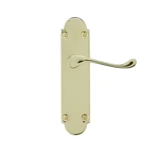 Colours Beja Polished Brass effect Steel Scroll Latch Door handle (L)96mm, Pack of 3