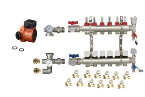 Warmer System Underfloor Heating 6 Port PSW Manifold with Manual Pump and Blending Valve Set