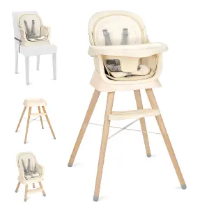 Baby High Chair, 6 in 1 Convertible Wooden High Chair - Cream