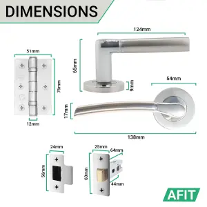 AFIT Internal Door Handle Latch Set - Polished/Satin Chrome Duo Finish - 64mm Latch 76mm Hinges Boston Range