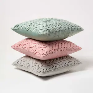 Homescapes Grace Pleated Grey Velvet Cushion