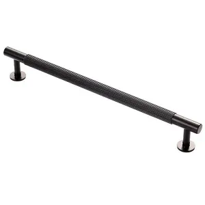 Lined Bar Door Pull Handle - 274mm x 13mm - 224mm Centres - Matt Black