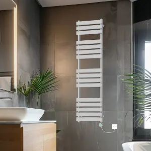 Rinse Bathrooms Smart WiFi Thermostatic Electric Bathroom Flat Panel Heated Towel Rail Radiator with Timer 1600x450mm - Chrome