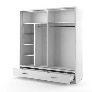 Lux V - White Sliding Door Mirrored Wardrobe with Shelves And Drawers (H2150mm W2000mm D600mm)