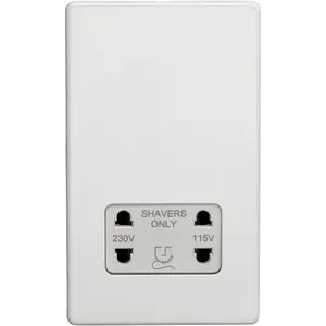 230V & 115V Twin Shaver Socket Wall Plate SCREWLESS MATT WHITE Bathroom