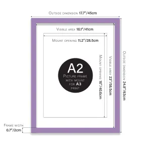 A2 Purple Picture Frame With Mount for A3 (29.7 x 42cm - 11.7 x 16.5in) Poster, Photo, Artwork, or Print.