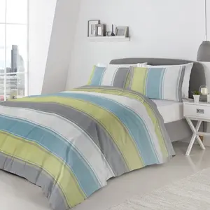 Polyester Striped Duvet Cover Set with Pillowcases Green / Double Duvet Cover