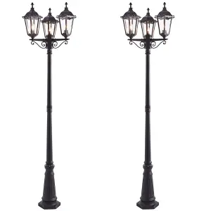 2 PACK Outdoor Lantern Lamp Post Matt Black & Glass 2.3m Tall 3 Light Bollard