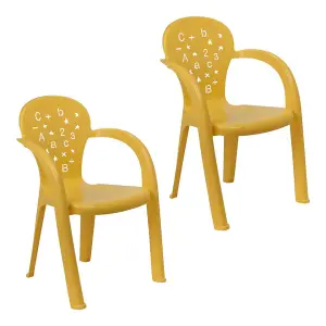 URBNLIVING 50cm Height 2 Pcs Yellow Coloured Stackable Plastic Chairs for Kids Party Play Set