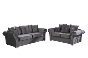 Mellows Plush Velvet Grey Sofa Scatterback 3+2 Set